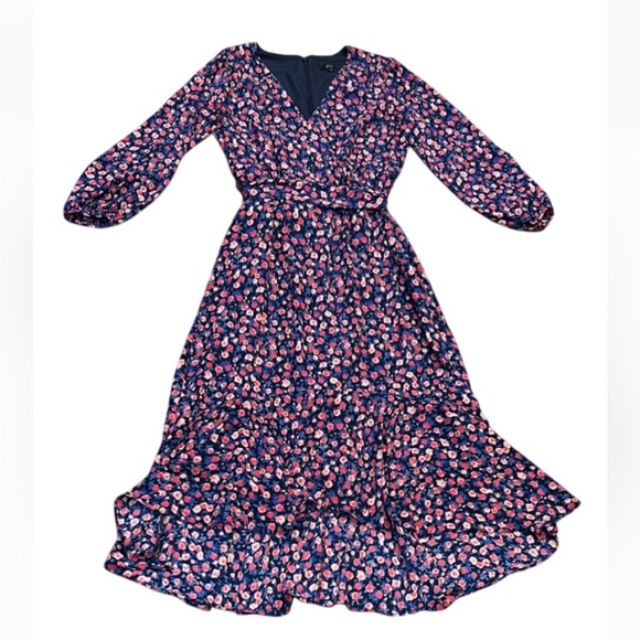 NWOT J. Crew Tie-waist midi dress in dotted floral pattern Size 0 A-Line - Picture 2 of 16